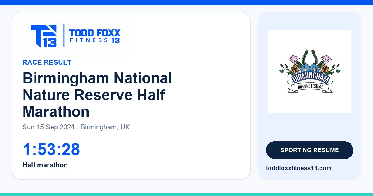 Branded Birmingham National Nature Reserve Half Marathon social share card