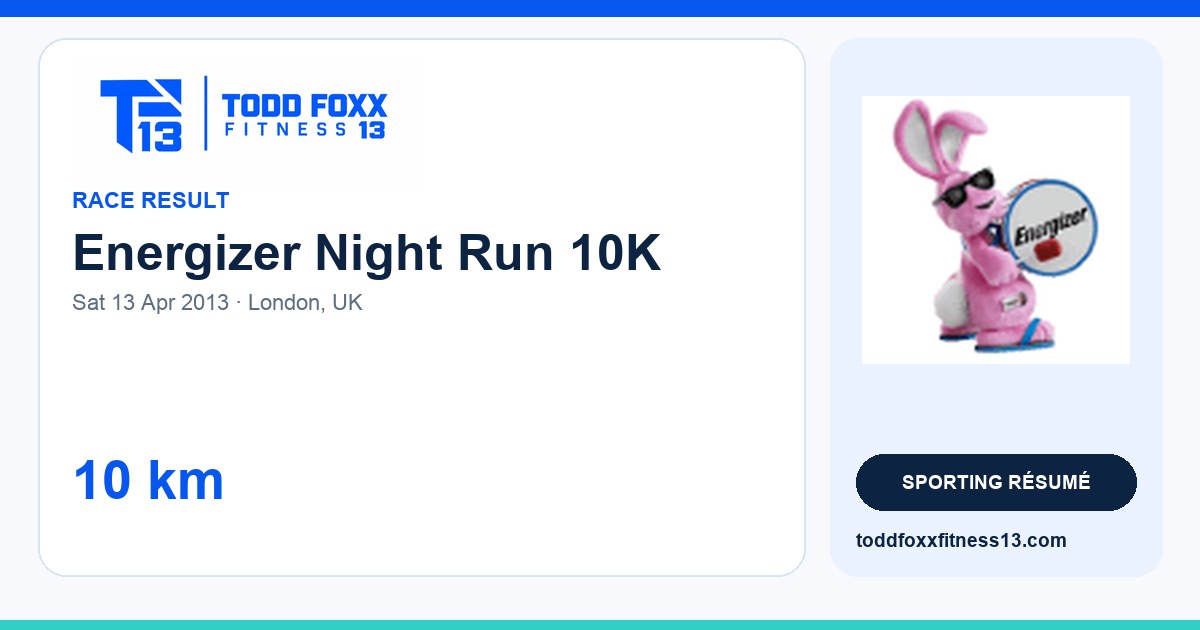Branded Energizer Night Run 10K social share card